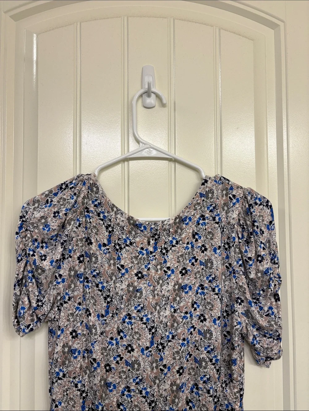 Free People Blue Floral Puff-Sleeve Button-Front Blouse Boho